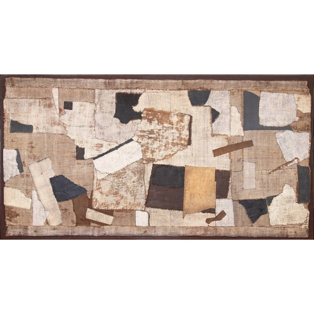 Arturo Luz’s painted burlap, 46 1_2 x 89 in, estimated at P5 million to P5.5 million.
